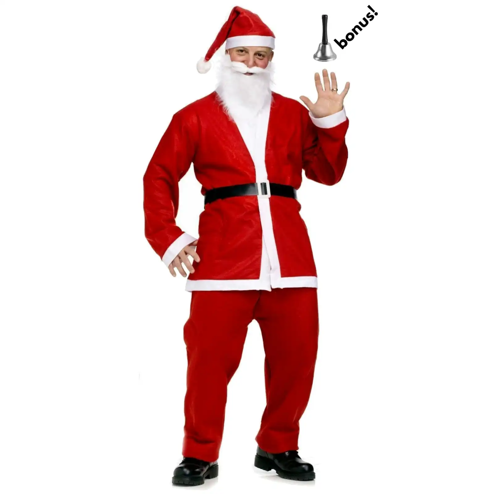 ADULT SANTA CLAUS COSTUME w Bell Suit Father Xmas Party Father Christmas