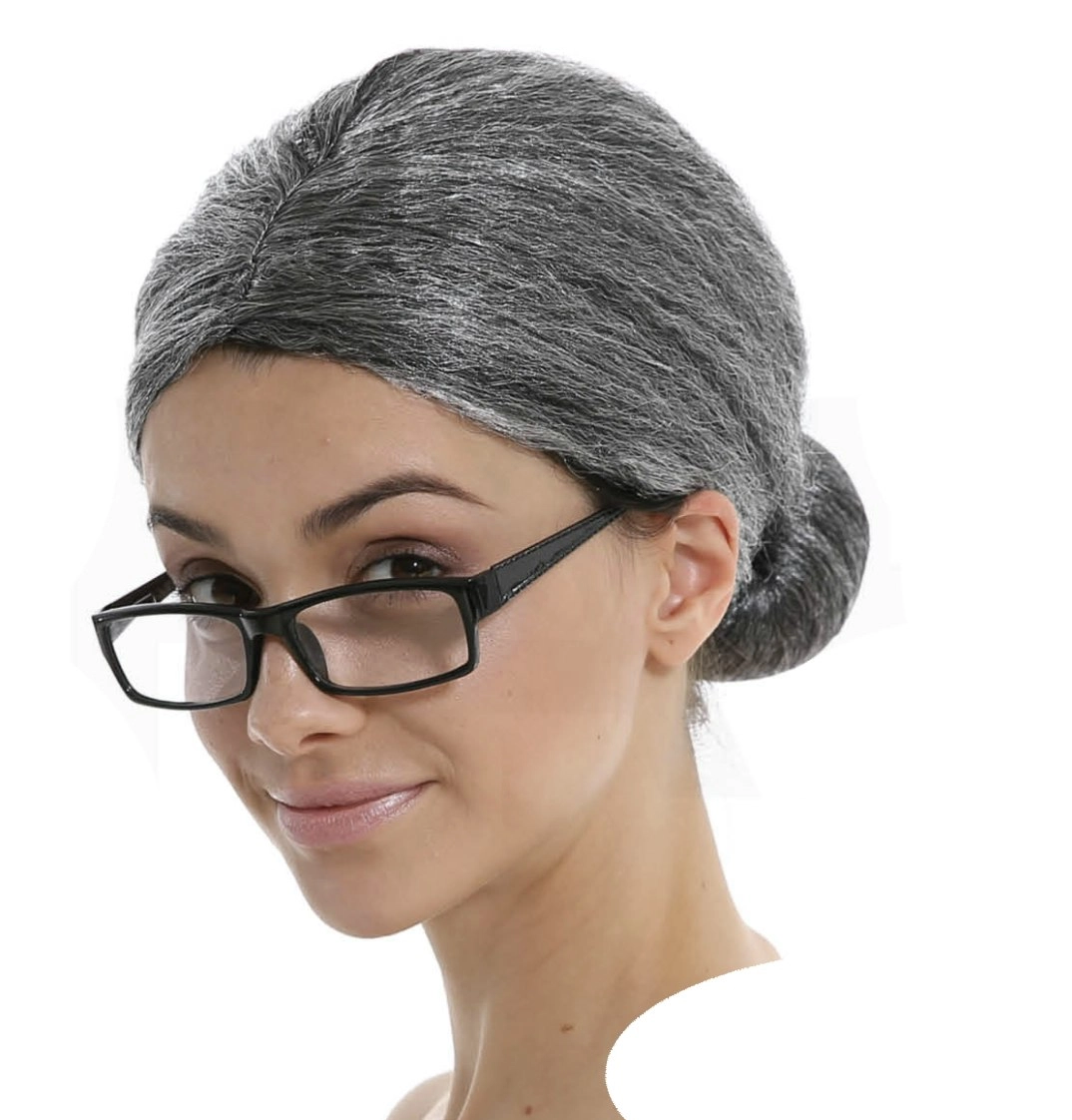 GRANDMA WIG Grey Hair Old Lady Granny Fancy Dress Costume Party Grand Mother