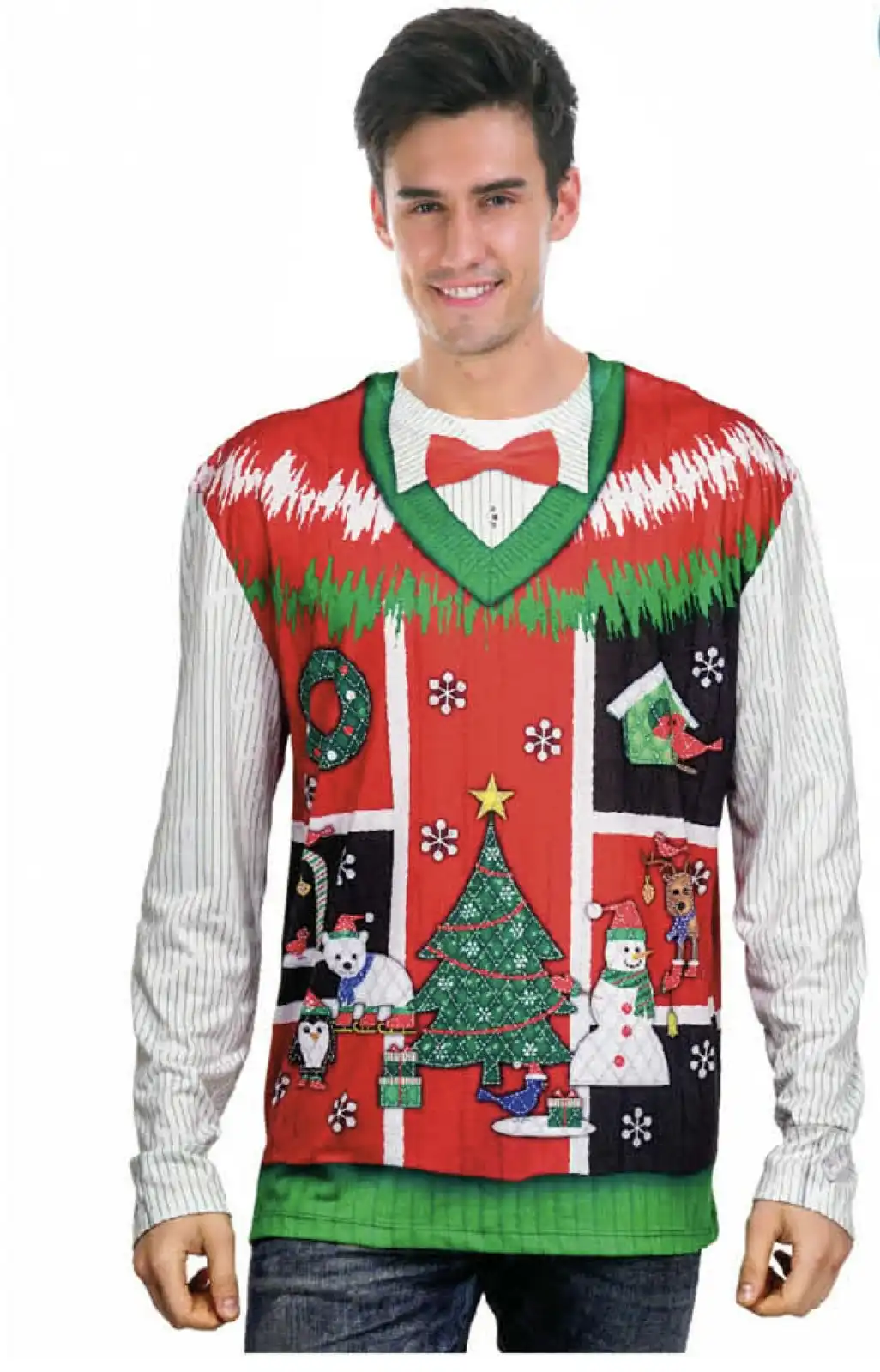 Adult Mens Red Christmas Sweater Top Pullover Xmas  - One Size