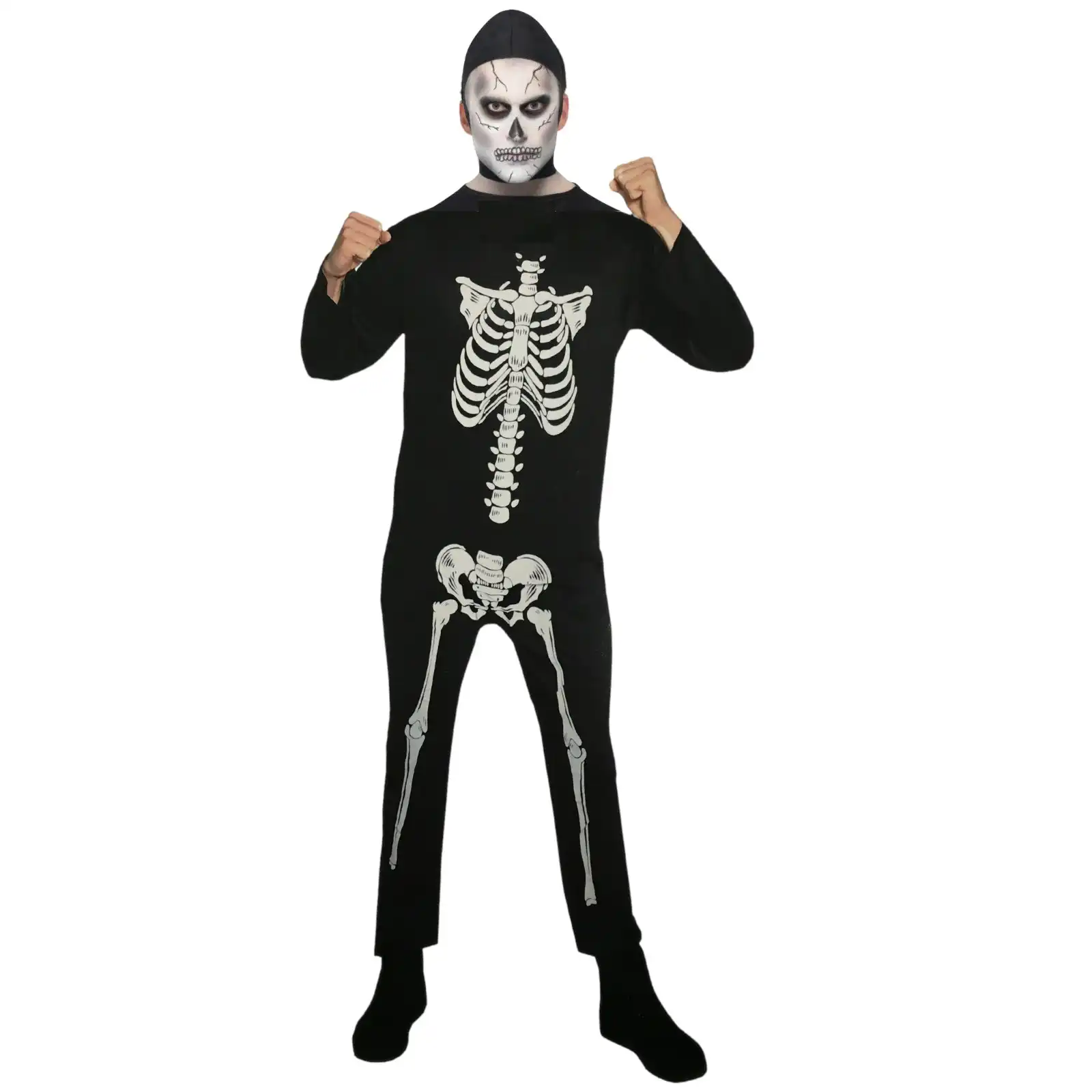 Mens SKELETON Costume Halloween Scary Adult Outfit Jumpsuit White Bones