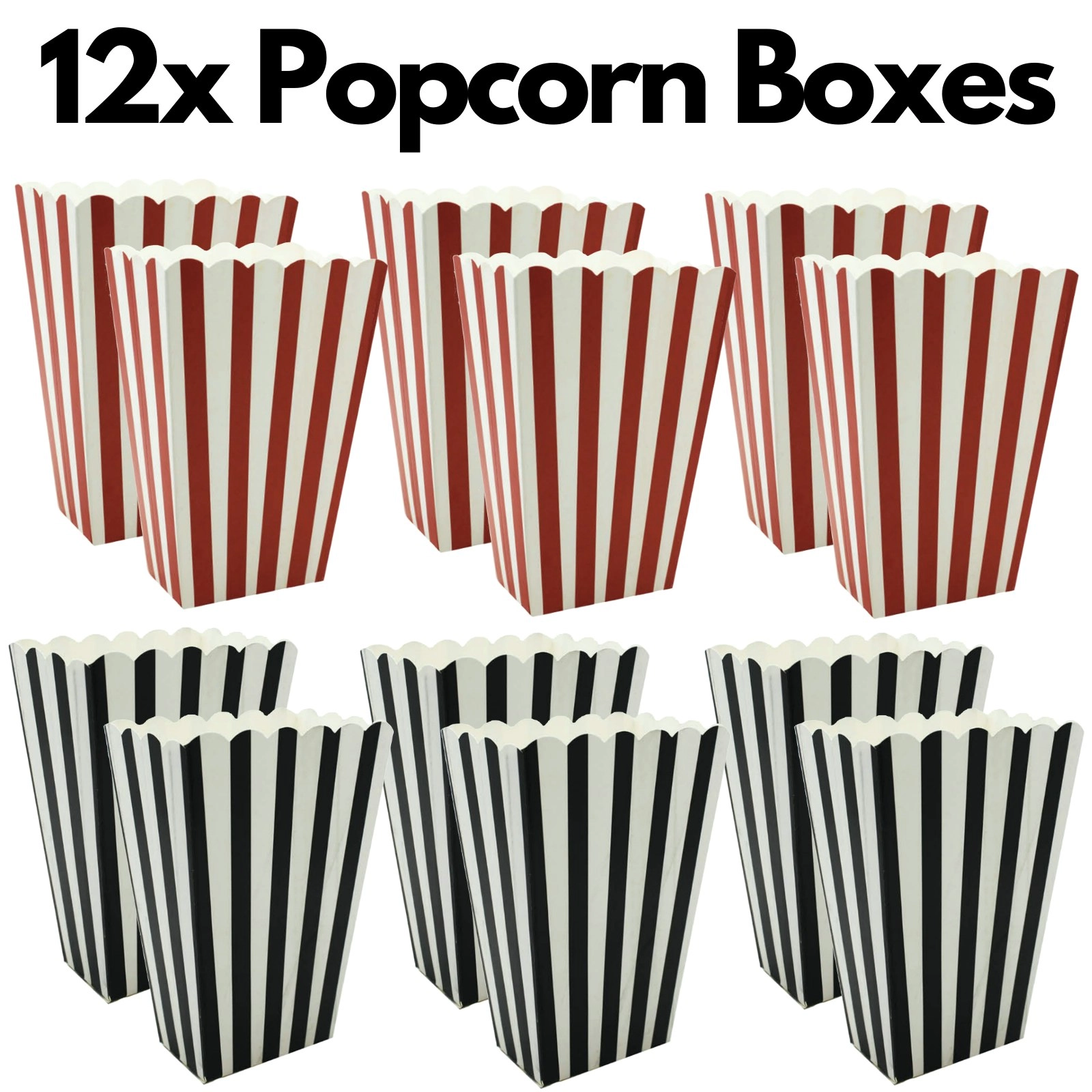 12x Popcorn Boxes Wedding Party Favour Lolly Box Retro Cinema Pop Corn Black Red