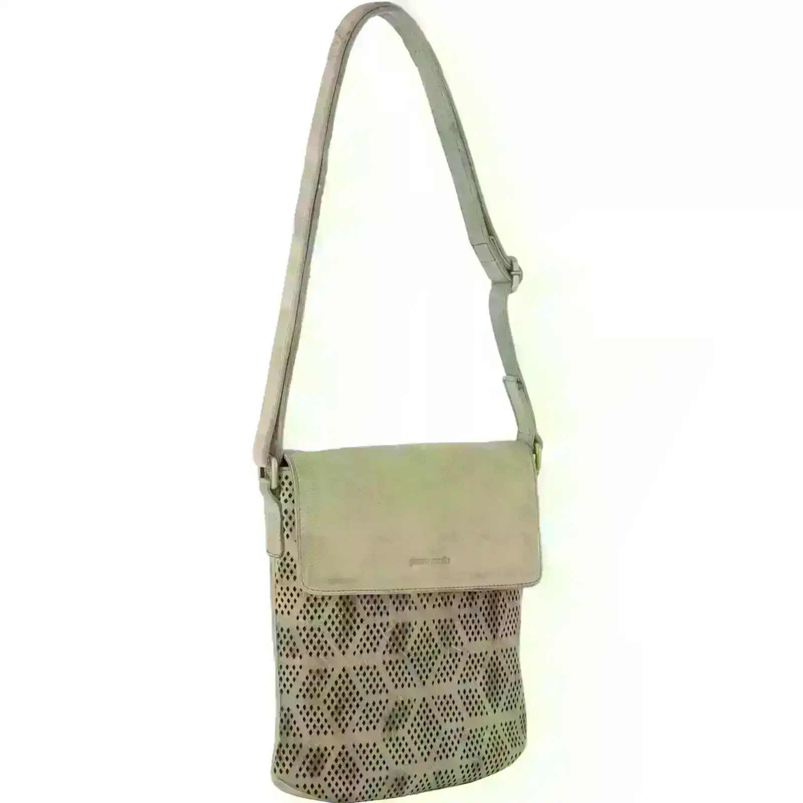 Pierre Cardin Leather Perforated Cross-Body Bag with Flap Closure - Latte