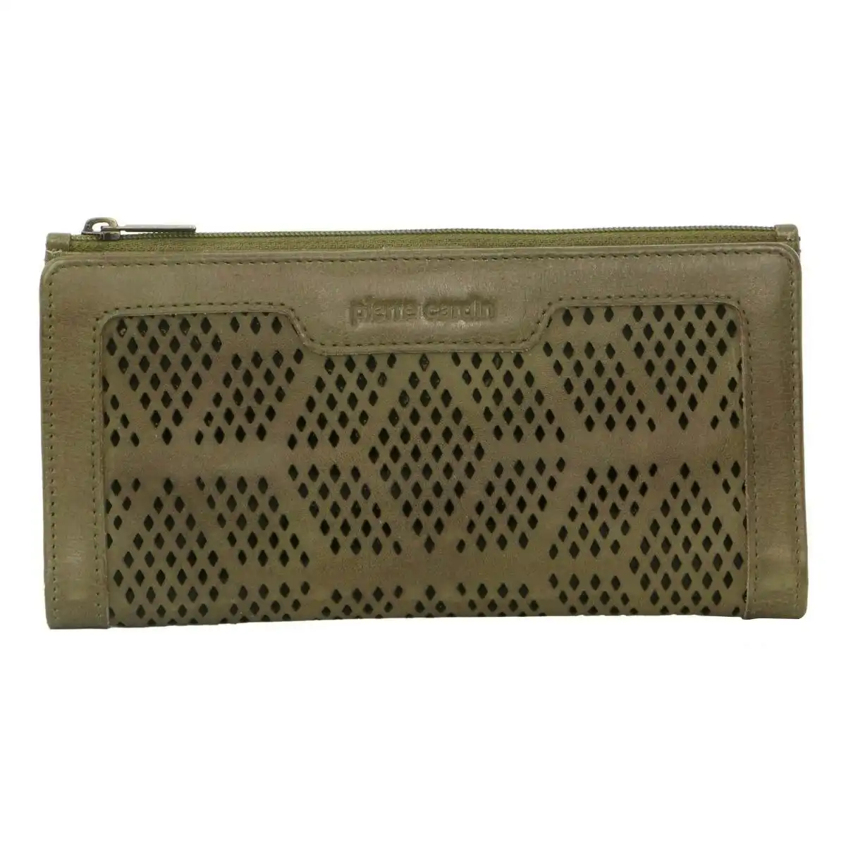 Pierre Cardin Perforated Leather Ladies Handy Travel Wallet - Olive