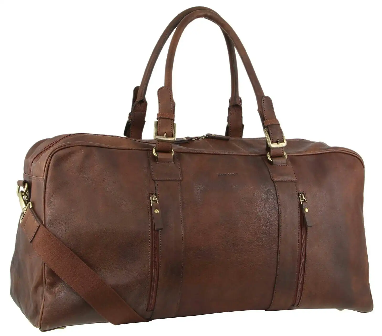 Pierre Cardin Rustic Leather Travel Business Trip Bag Overnight - Chocolate