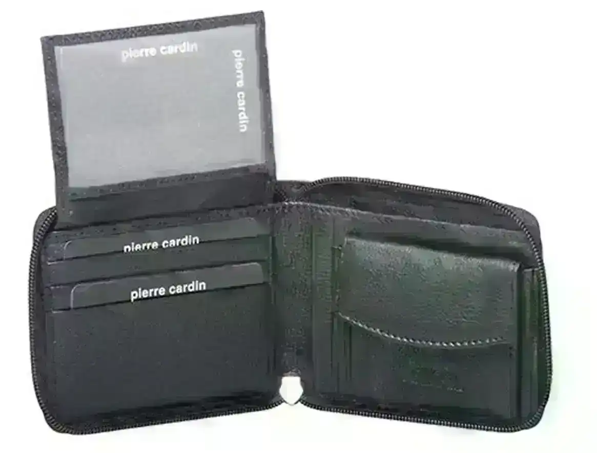 Pierre Cardin Mens Genuine Leather Zip Around Wallet w/ RFID Guard - Black