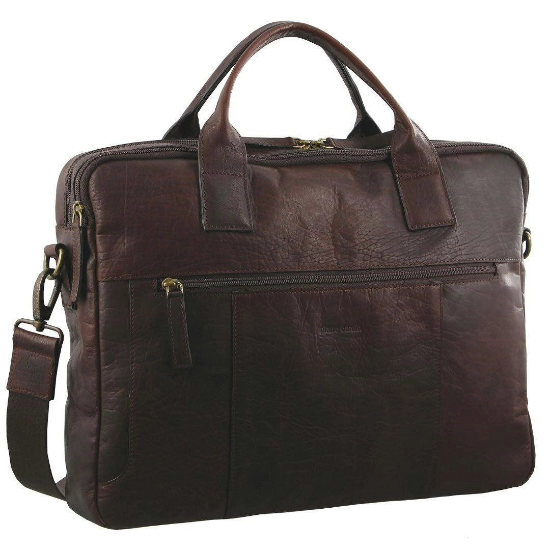 Pierre Cardin Rustic Leather Computer Work Messenger Bag Travel Business - Chestnut