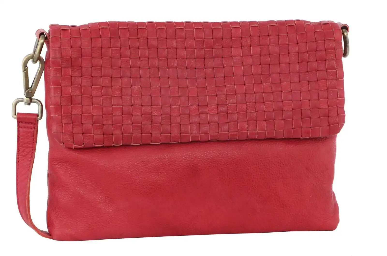 Pierre Cardin Womens Woven Leather Flap Cross-Body Bag/Clutch - Red