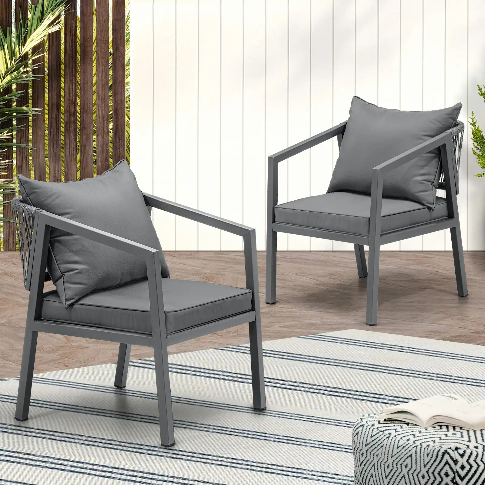 Livsip 2PCS Outdoor Furniture Chairs Garden Patio Garden Lounge Set Steel Frame