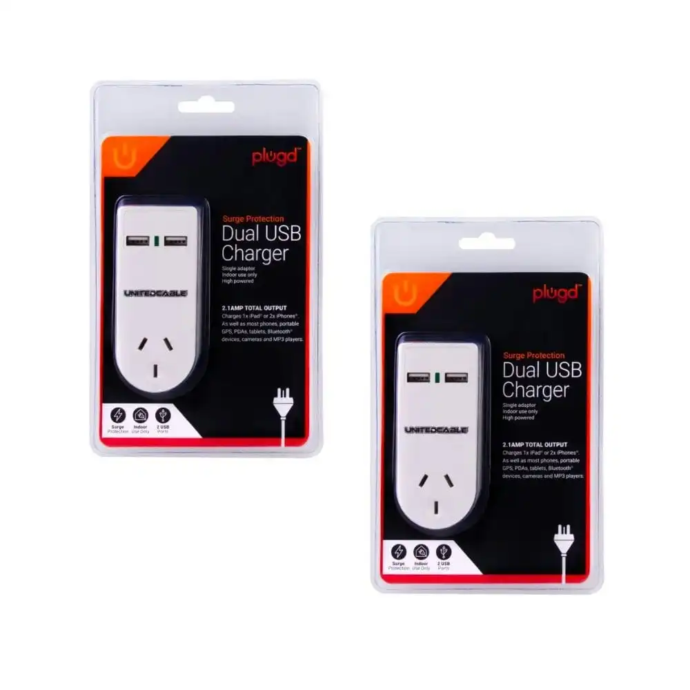 2 x 2400W High Powered Dual USB Charger Adaptor With Surge Protection