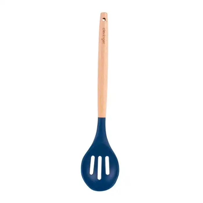 2pcs Beechwood & silicone slotted spoon navy