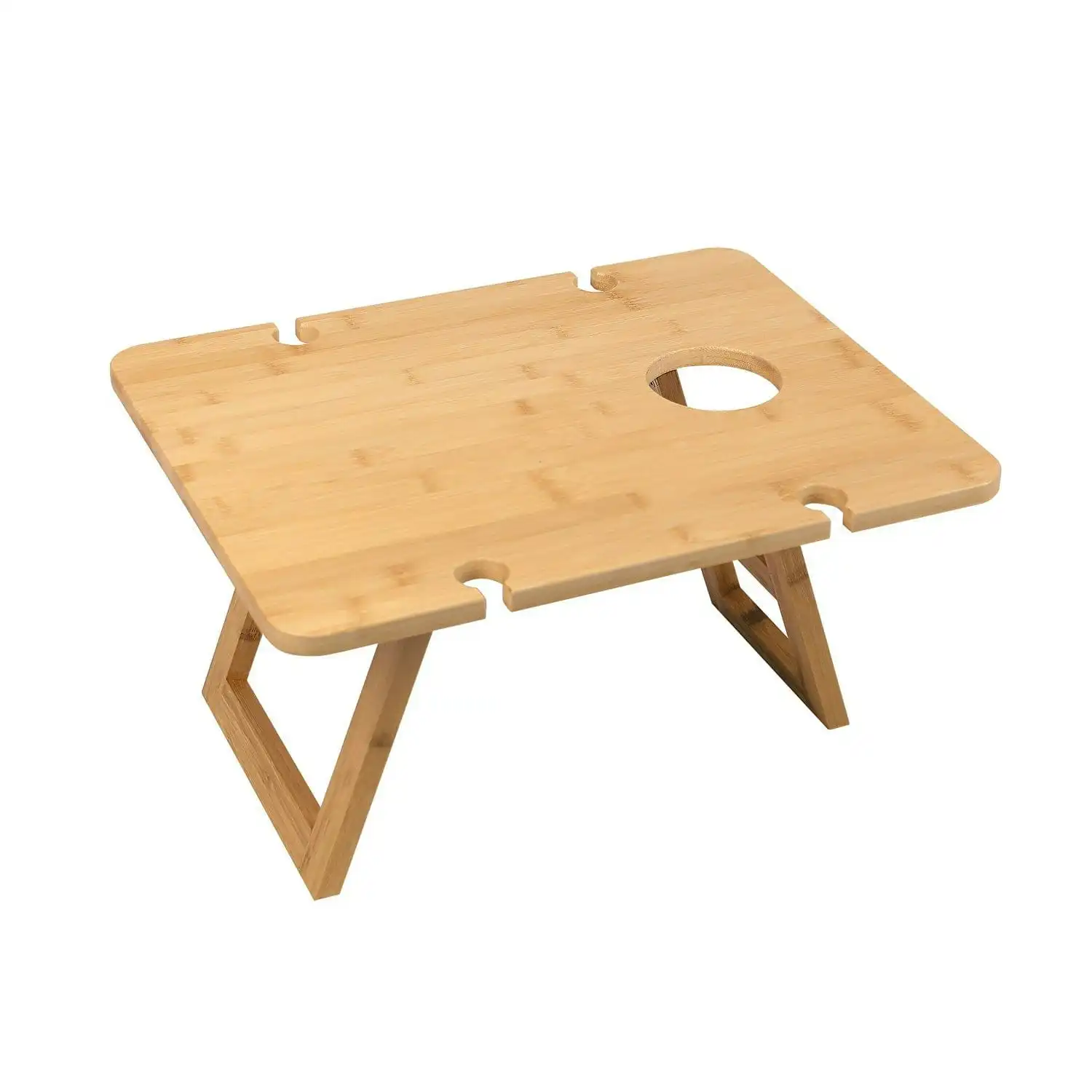 Bamboo Foldable Picnic Table Tray with Wine and Glass Holders