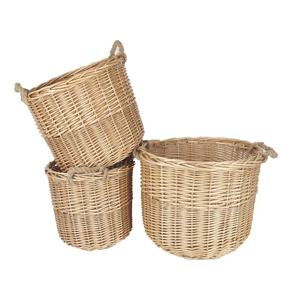 3 Piece Wicker Storage Basket with Handles set
