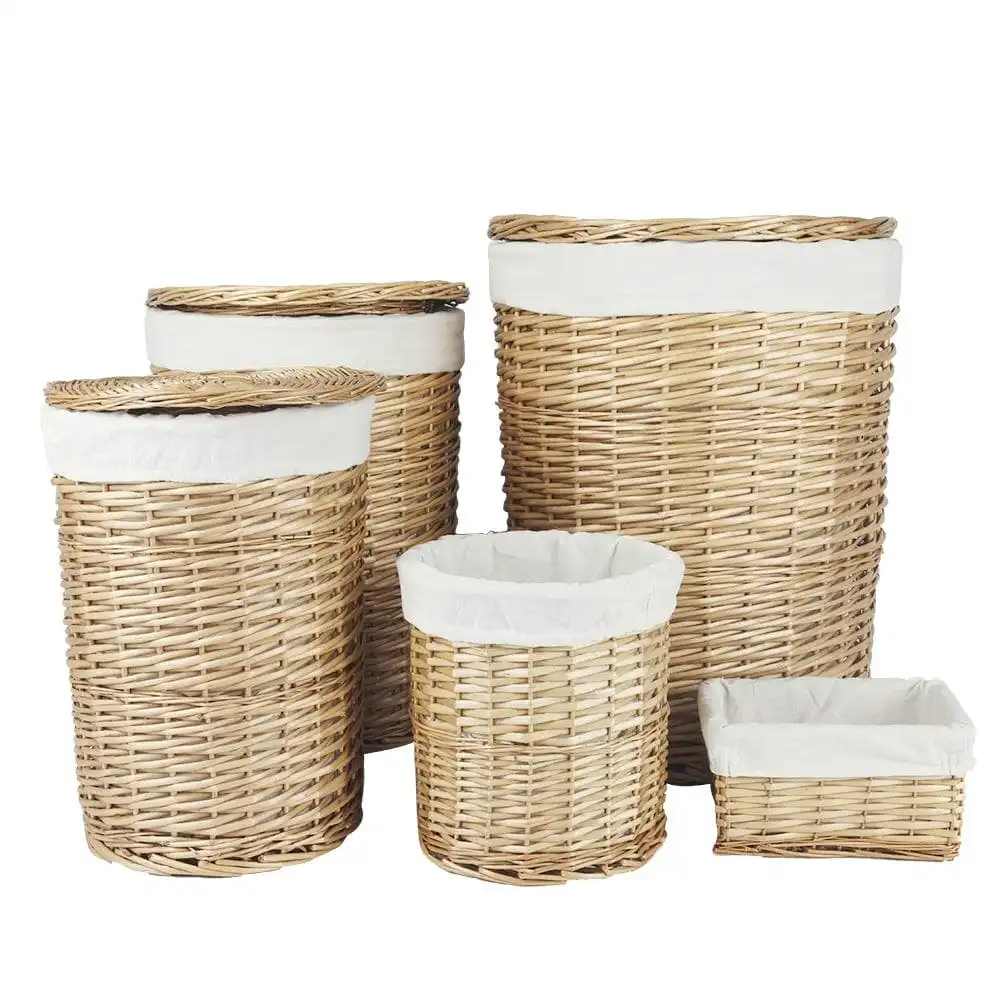 5 Piece Wicker Storage Baskets With Liner Set