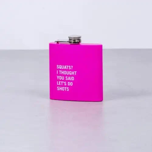 175ml Stainless Steel Hip Flask w Funny Quotes-Pink