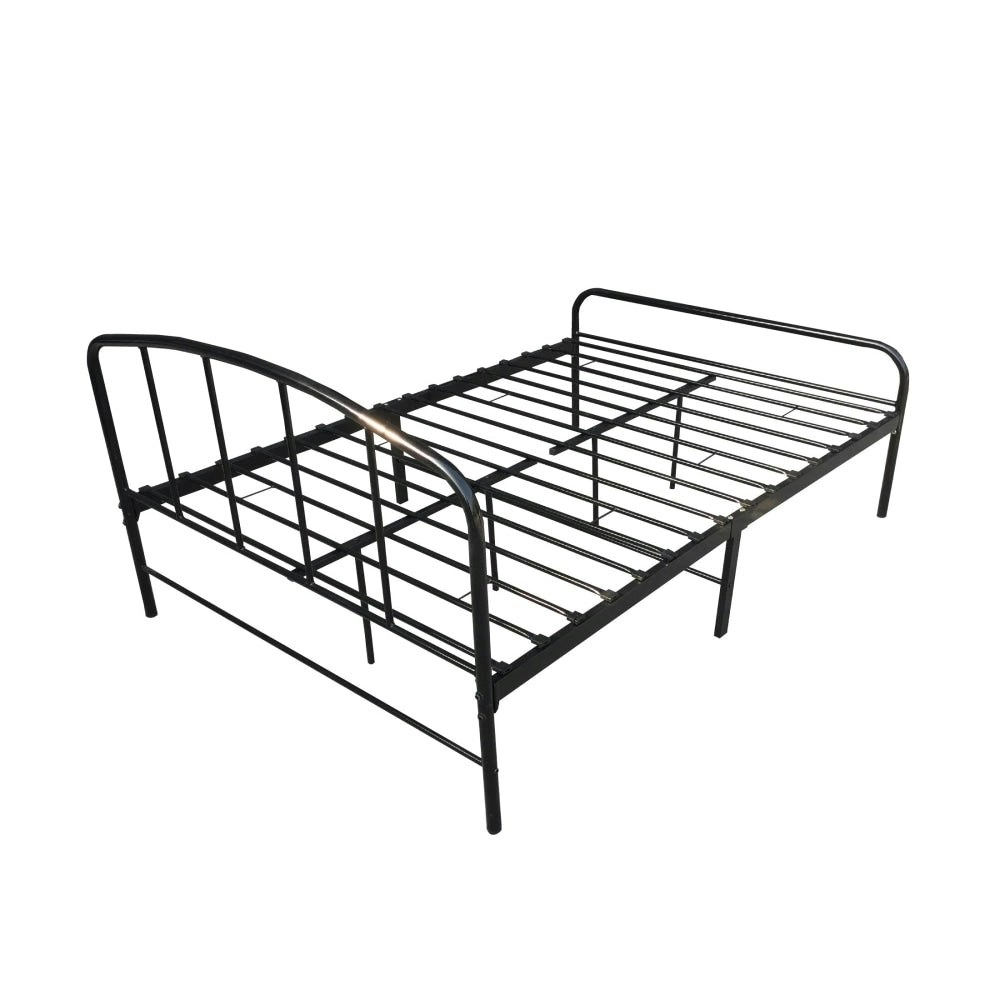 Design Square Metal Bedframe Queen Size Country Style - Black