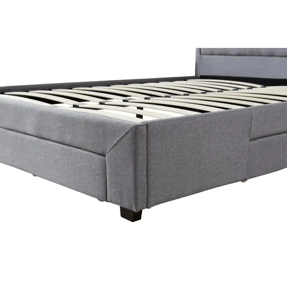 Design Square Designer Fabric Modern Bed Frame W/ Headboard & 3-Drawers Double Size - Dark Grey