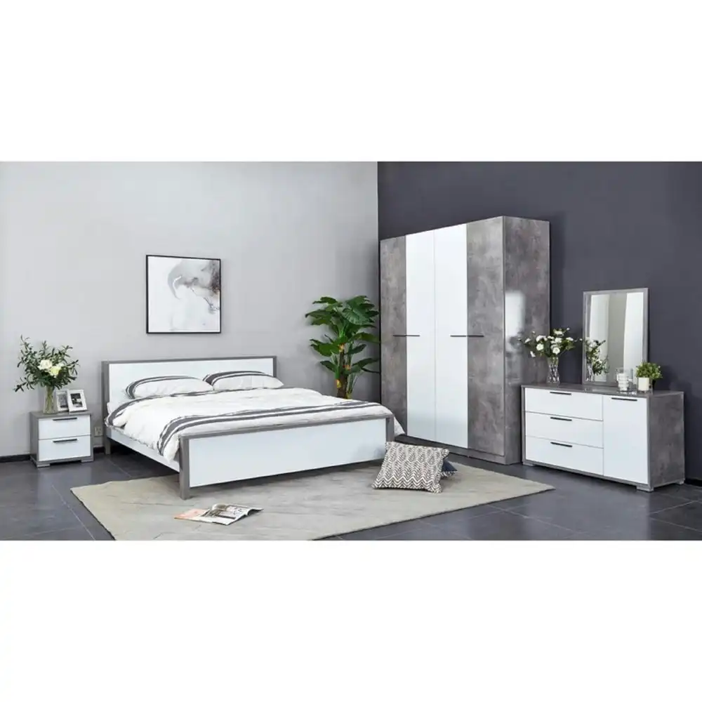 Modern Wooden Queen Bed Frame - White / Grey