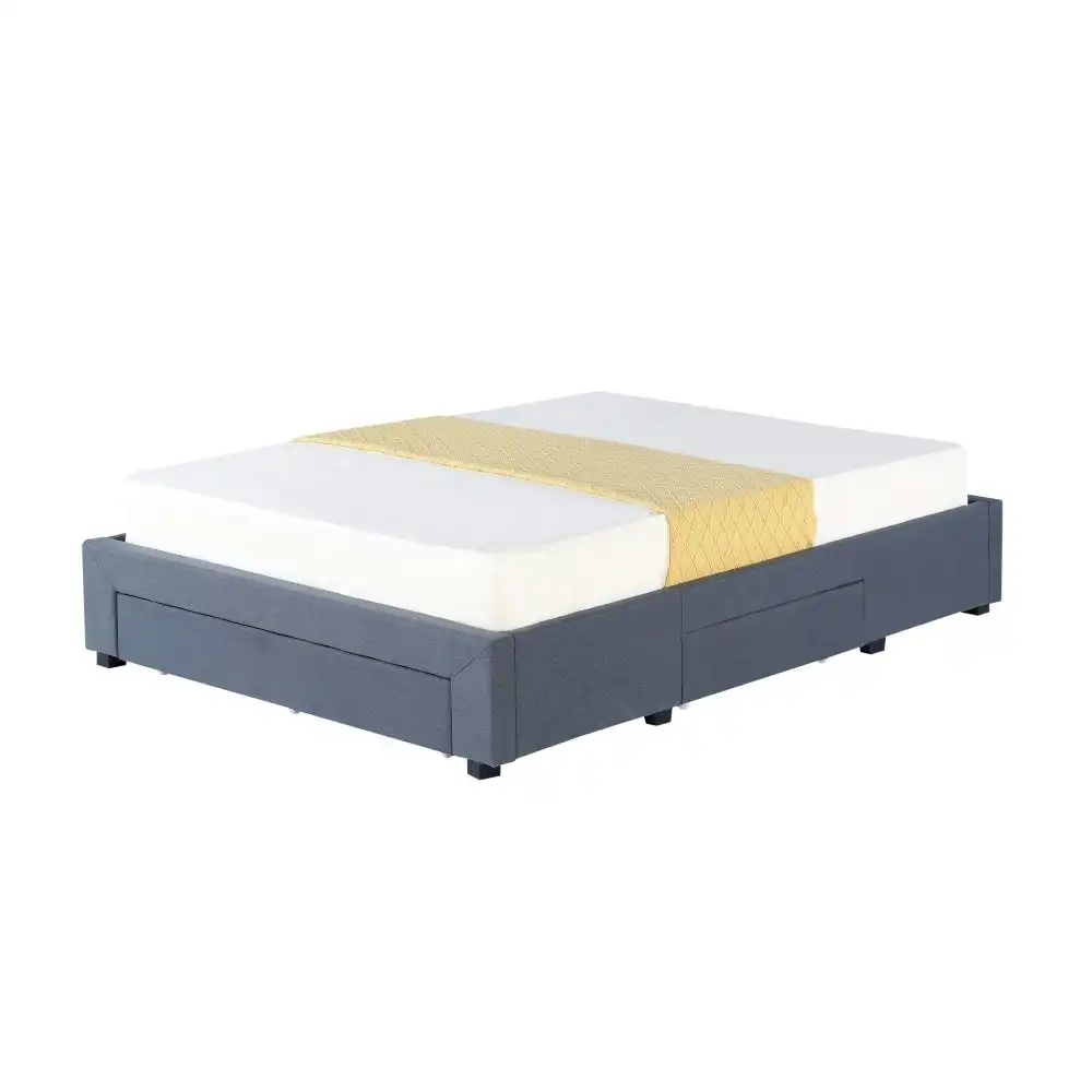 Design Square Designer Fabric Bed Frame Platform Base Queen Size W/ 3-Drawers - Dark Grey