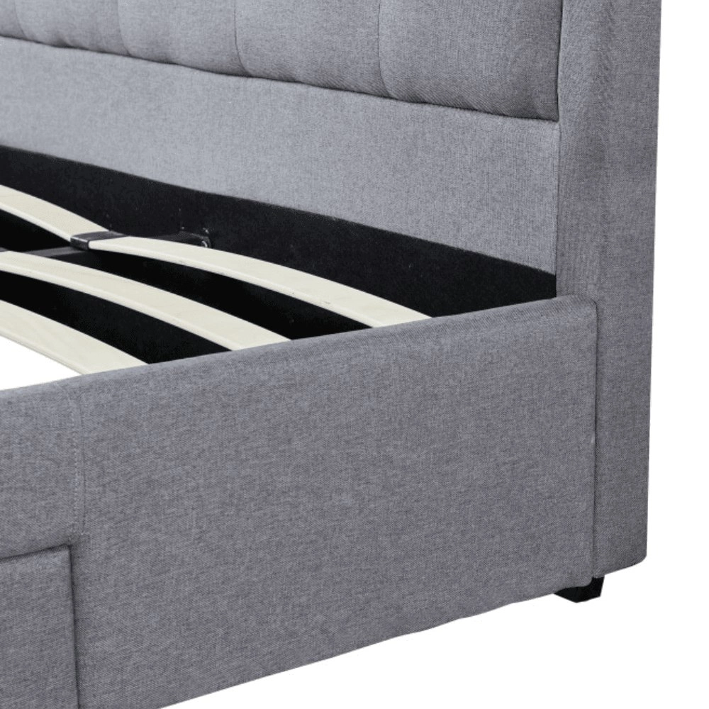 Design Square Designer Fabric Modern Bed Frame W/ Headboard & 3-Drawers Queen Size - Dark Grey