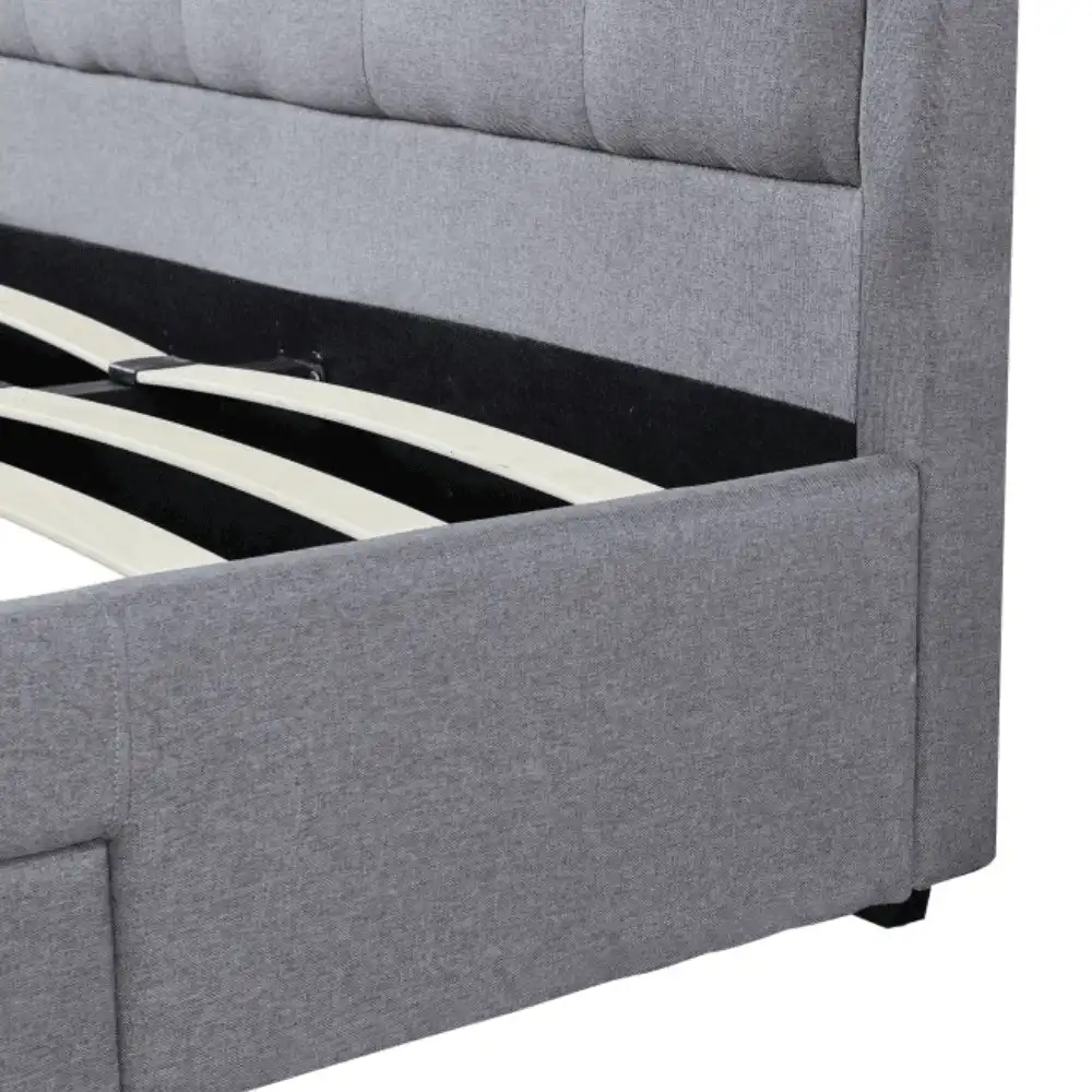 Designer Fabric Modern Bed Frame W/ Headboard & 3-Drawers Queen Size - Dark Grey