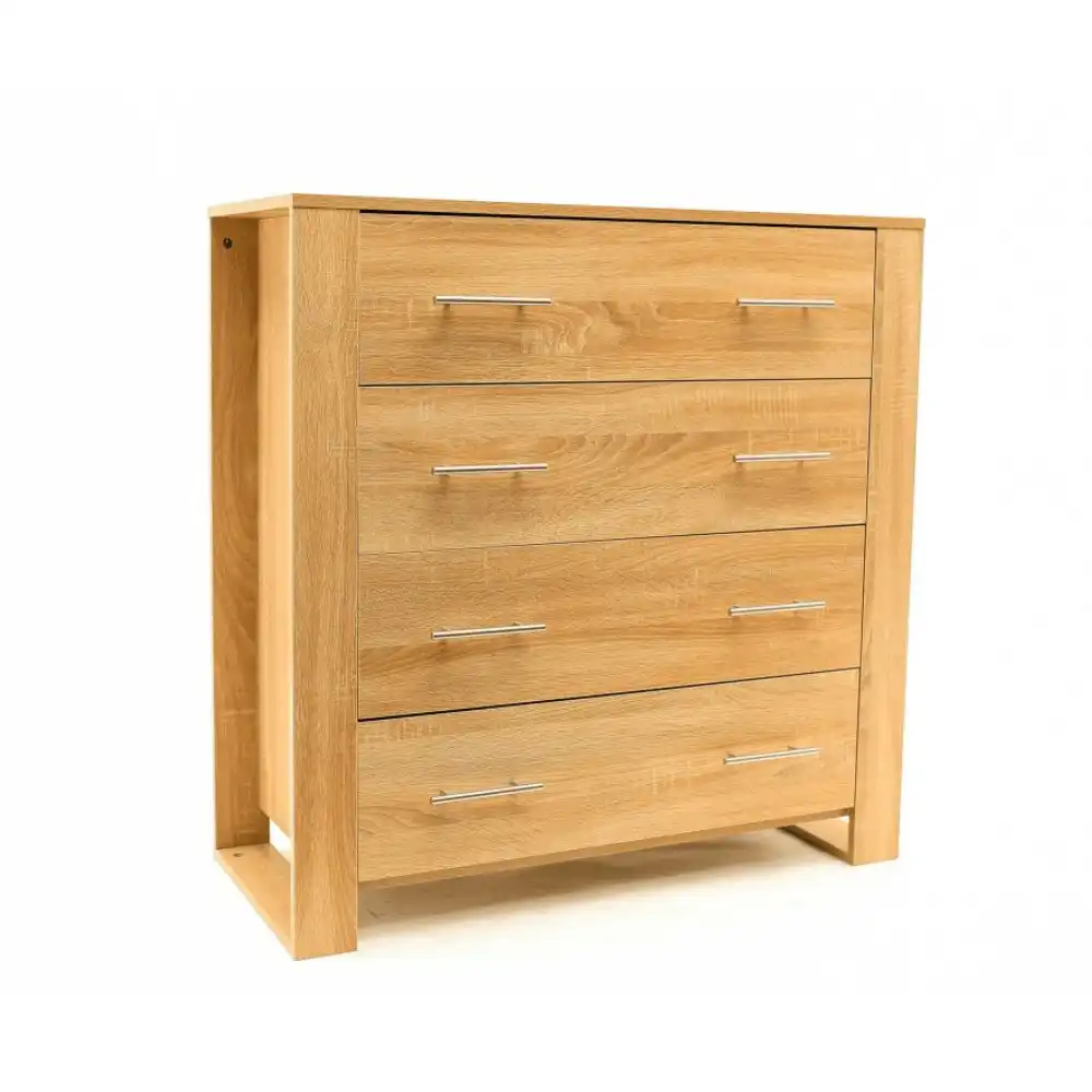 Modern Wooden Chest Of  4-Drawers Tallboy Storage Cabinet - Oak