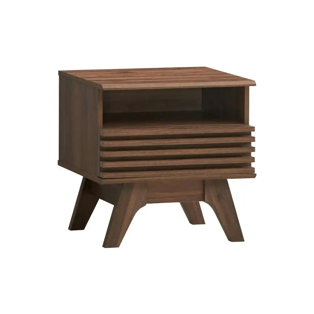 Design Square Karyn Wooden Open Shelf Nightstand Side Bedside Table W/ 1-Drawer - Walnut