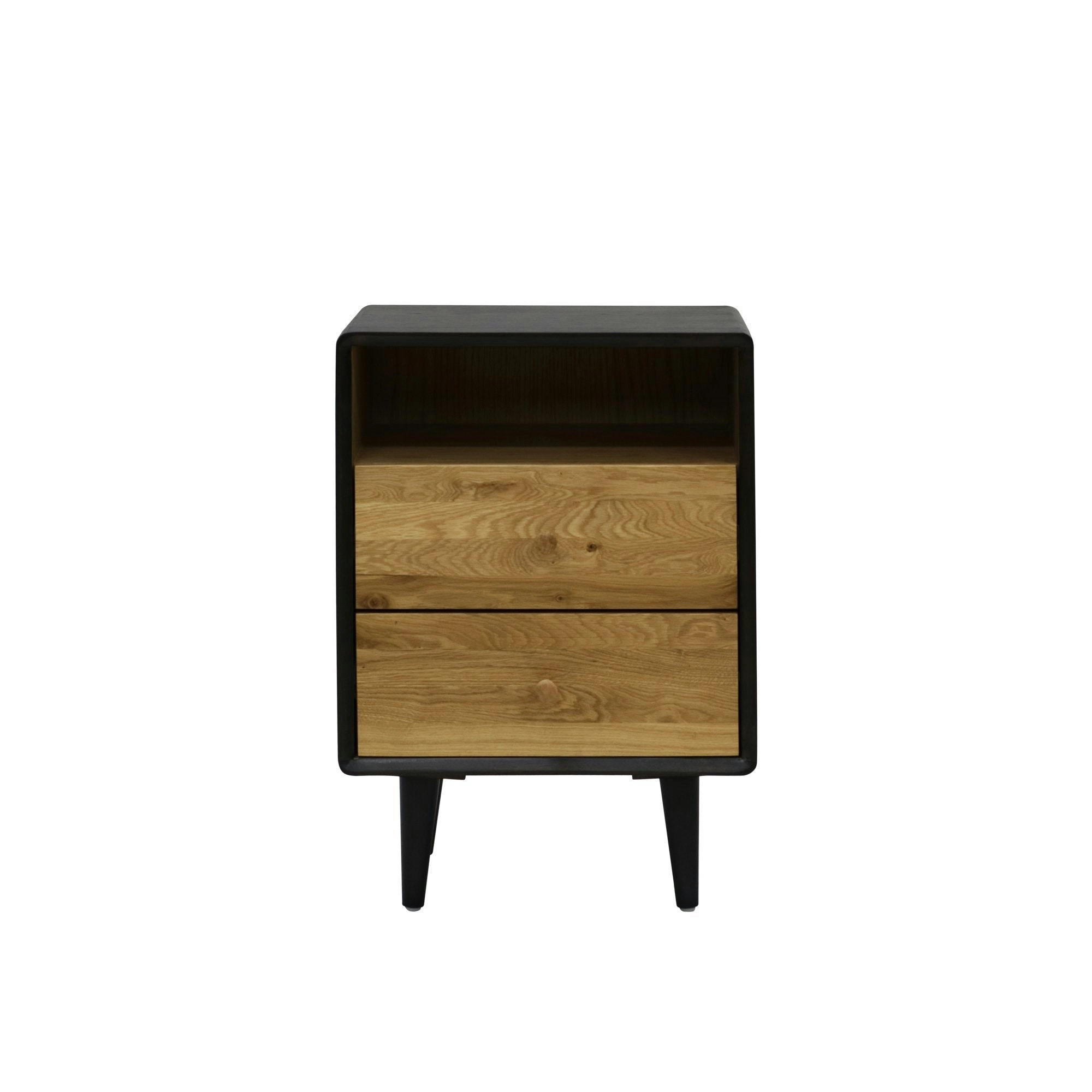 6IXTY Twin 2-Drawer Wooden Bedside Table Nightstand - Black / Natural