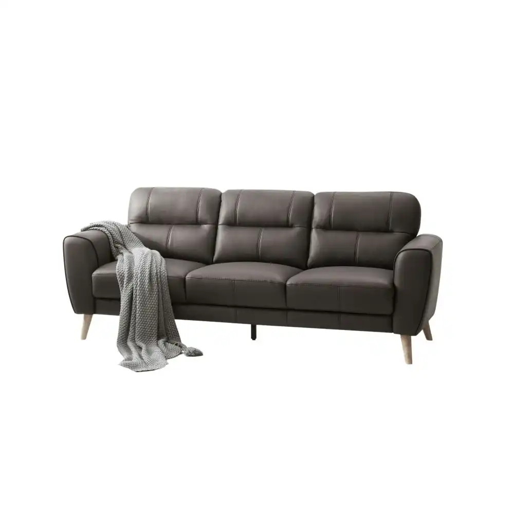 HomeStar Urban Modern Luxury Genuine Leather 3-Seater Sofa - Light Grey