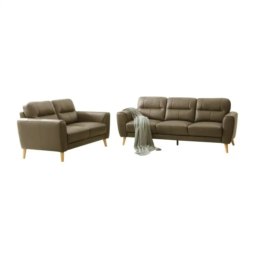 HomeStar Urban Modern Luxury Genuine Leather 3 + 2 Seaters Sofa Set - Dark Grey