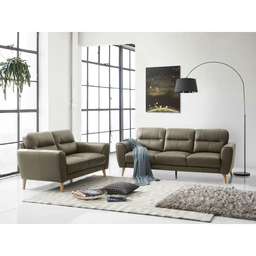 HomeStar Urban Modern Luxury Genuine Leather 3 + 2 Seaters Sofa Set - Dark Grey
