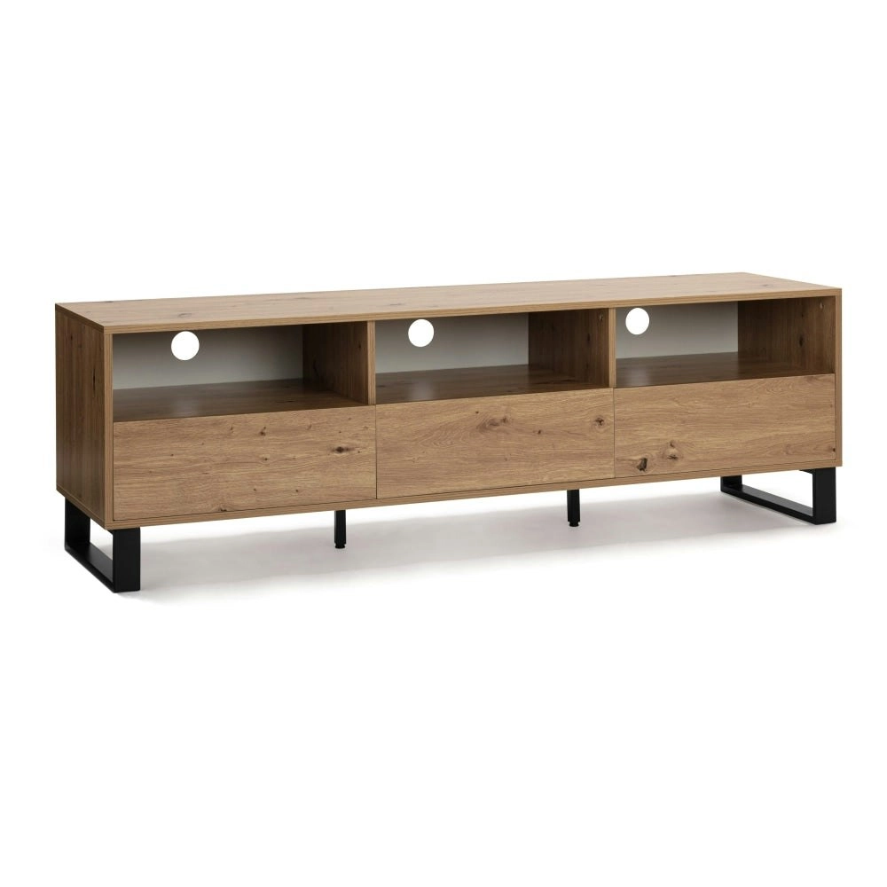 Design Square Boris Lowline Wooden Entertainment Unit TV Stand 160cm W/ 3-Drawers - White/Oak