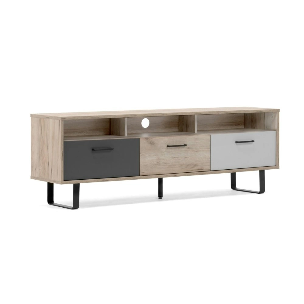 Design Square Eaton Industrial Lowline Entertainment Unit TV Stand W/ 3-Doors - Tri Colour