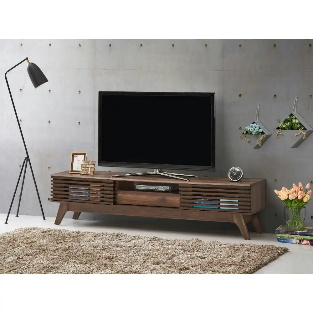 Design Square Camille Wooden Entertainment Unit TV Stand 180cm W/ 2-Doors 1-Drawer - Walnut