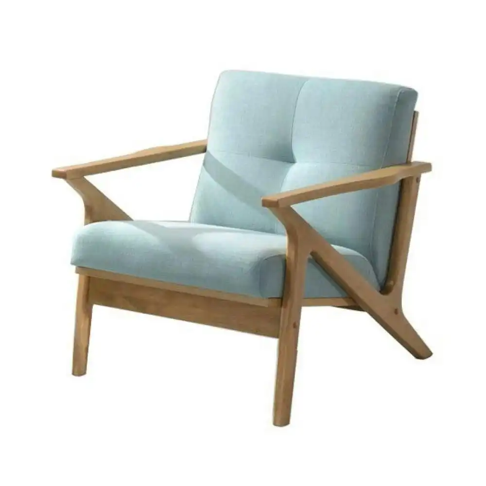 Design Square Fabric Lounge Wood Accent ArmChair Lounge Couch - Oak Frame - Mint