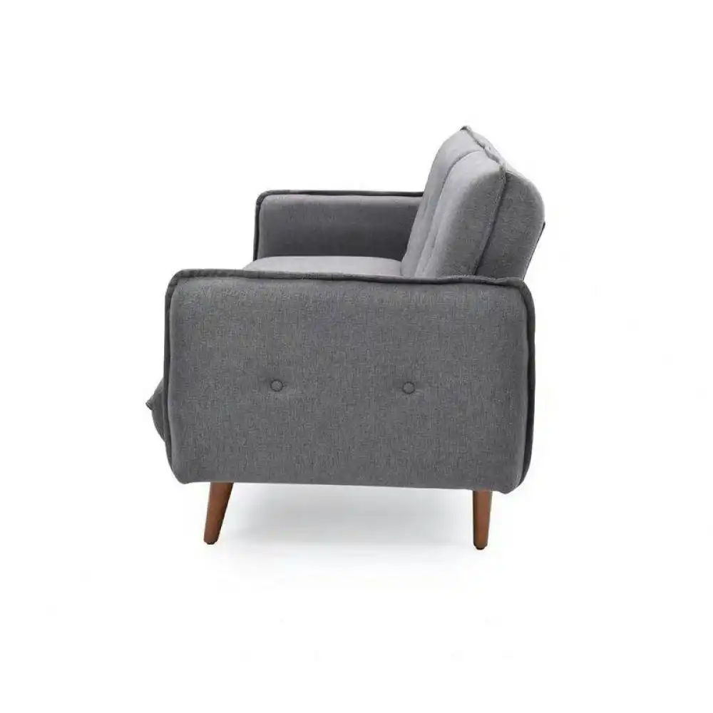 Design Square Designer Modern 3-Seater Fabric Lounge Couch Sofa Bed - Dark Grey