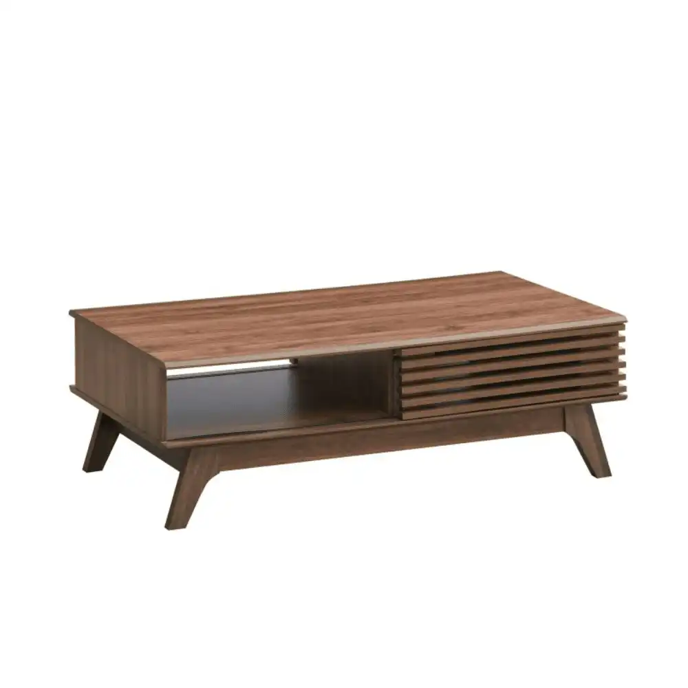 Design Square Karyn Rectangular Wooden Coffee Tea Table W/ 2-Door - Walnut