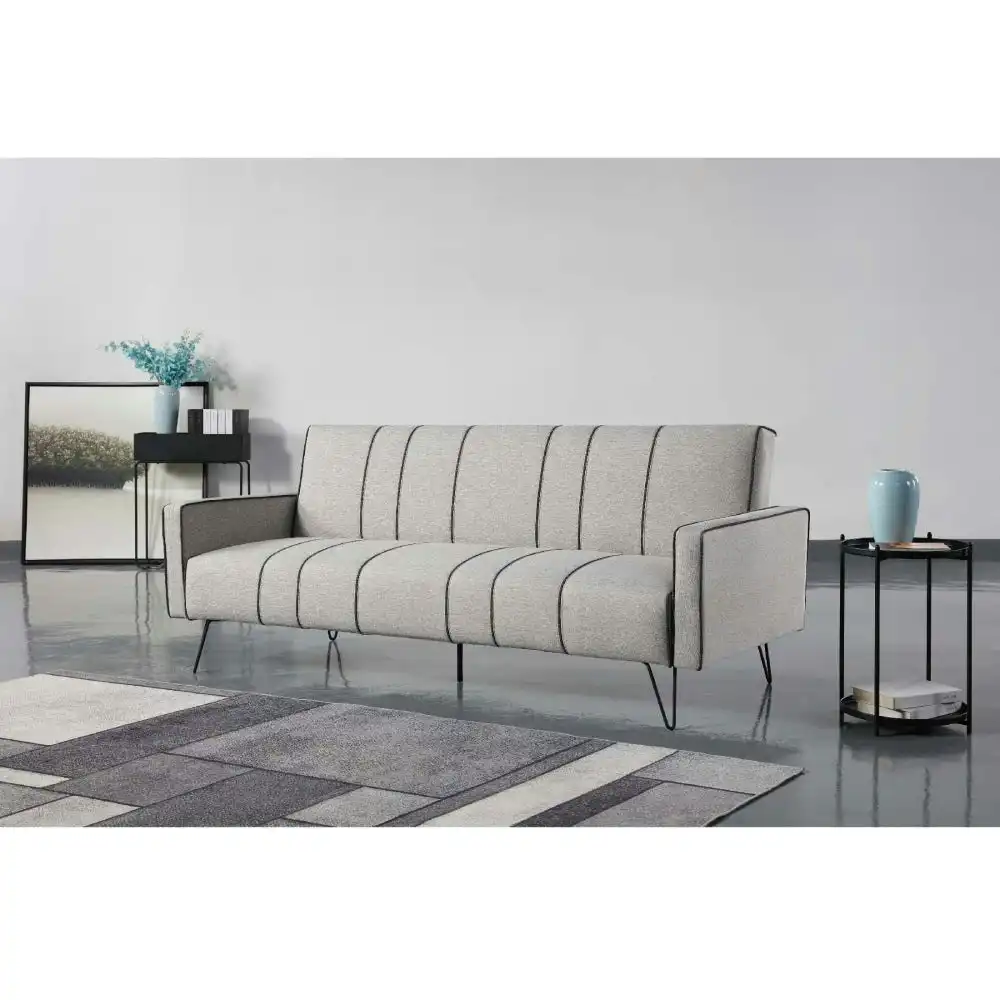 Design Square Modern Designer Fabric 3-Seater Sofa Bed Metal Legs - Grey