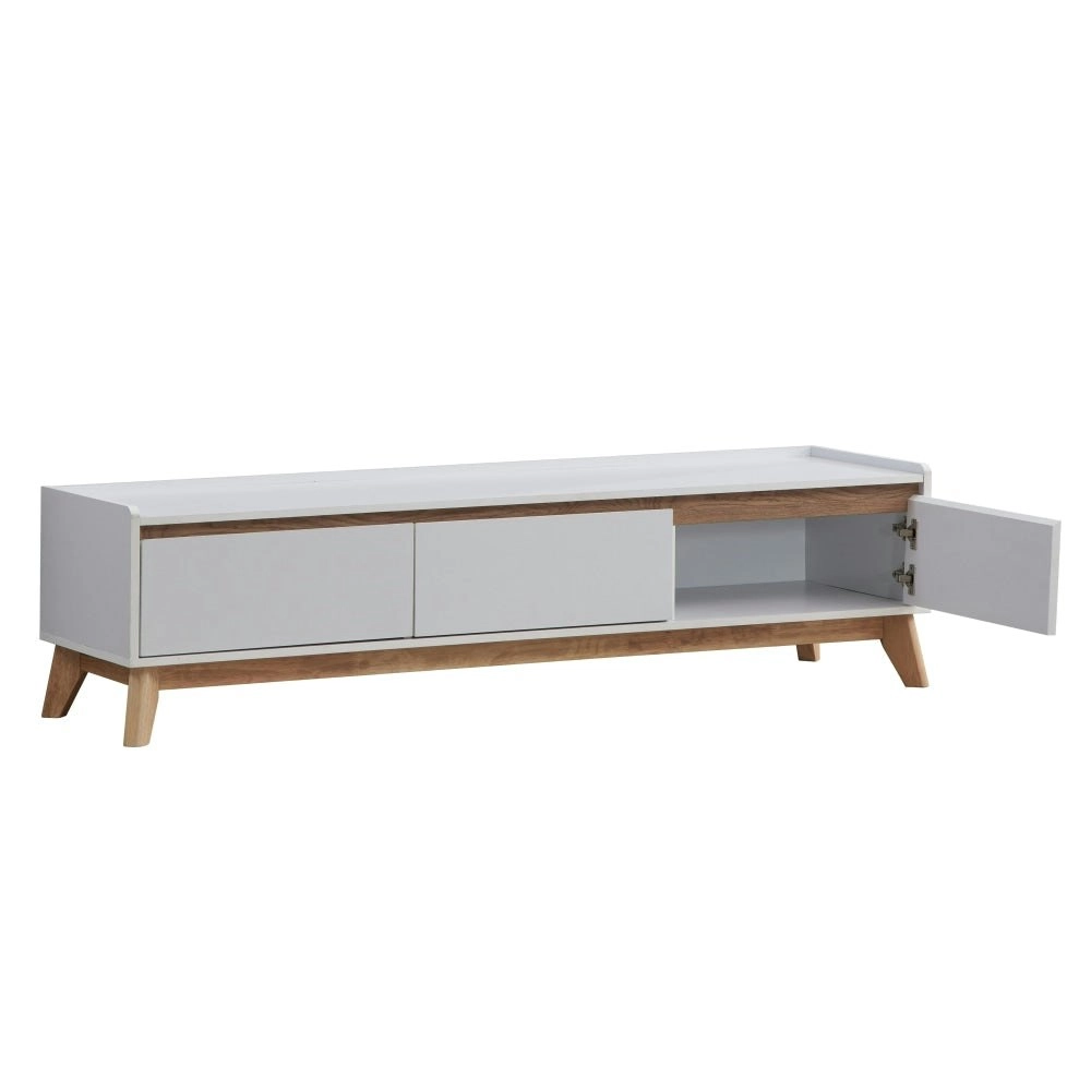 Design Square Waylon Lowline TV Stand Entertainment Unit 180cm W/ 2-Doors 1-Drawer - White/Oak