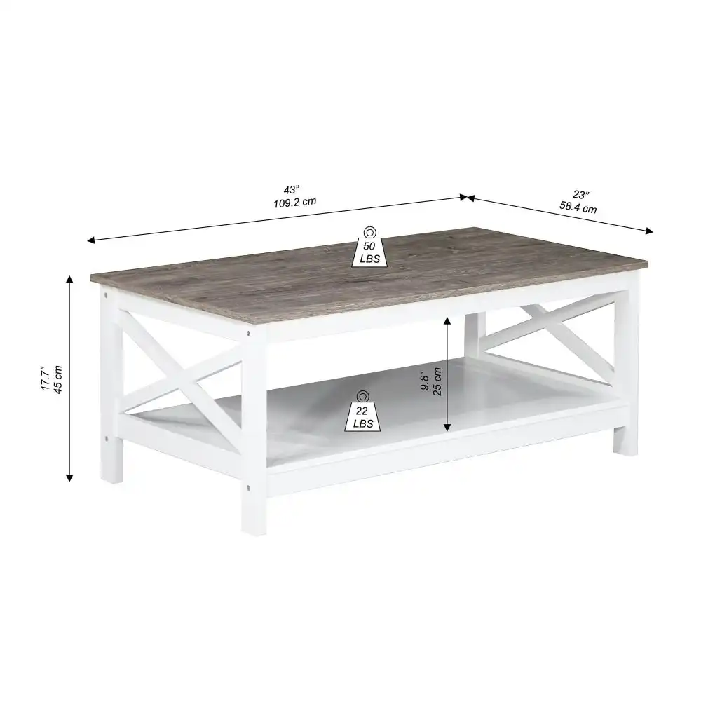Maestro Furniture Coastal Wooden Rectangular Open Shelf Coffee Table - White & Grey