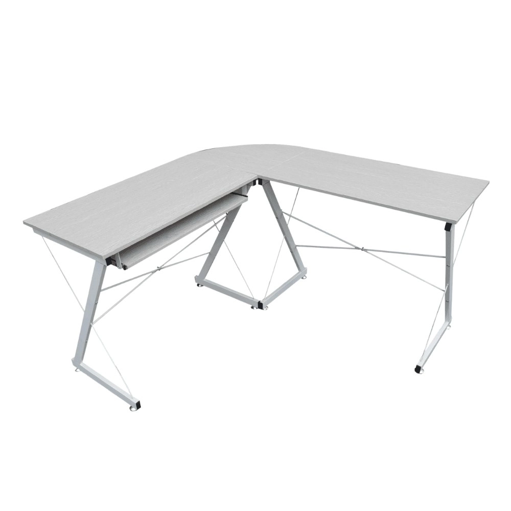 Design Square L-shape Office Study Computer Desk  Metal Frame - Light Grey