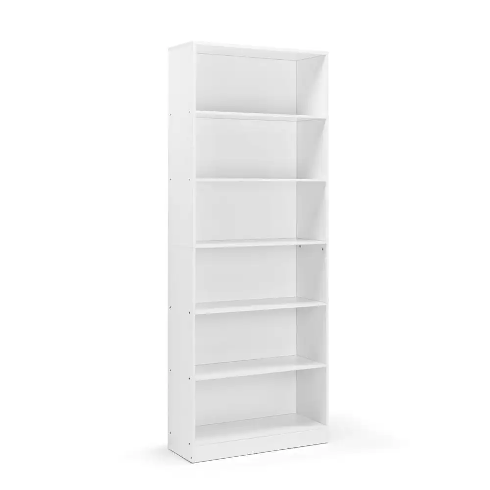 Design Square Keto Modern 6-Tier Wooden Bookcase Display Shelf Wide - White
