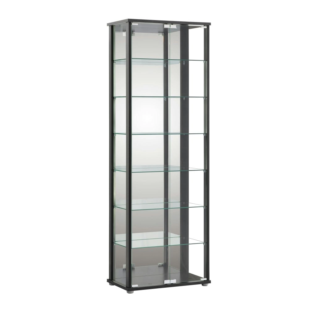 Design Square Jude Large 7-Tier Glass Display Shelf Storage Cabinet W/ 2-Doors - Black