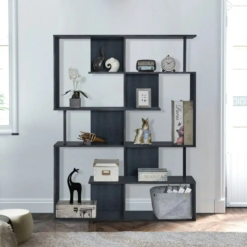 Amber Wooden 5-Tier Display Shelf Bookcase Storage Cabinet - Black
