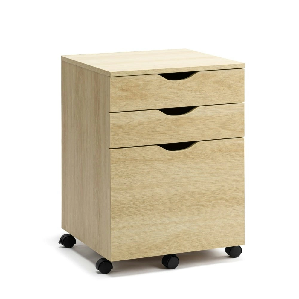 Design Square Marias Mobile Pedestal Filing Cabinet Storage Cabinet W/ 3-Drawers - Oak