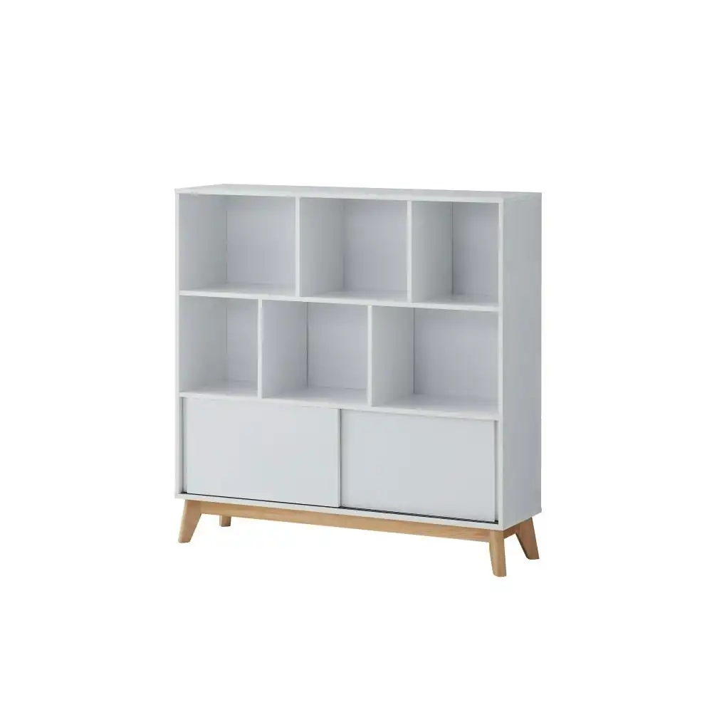 Minere Multi-Purpose Bookcase Display Storage Cabinet W/ 2-Doors - White/Oak