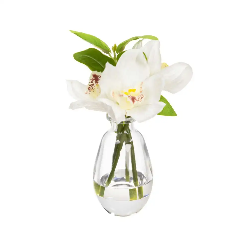 Glamorous Fusion Cymbidium Orchid Artificial Faux Plant Flower Decorative 22cm In Bottle Vase