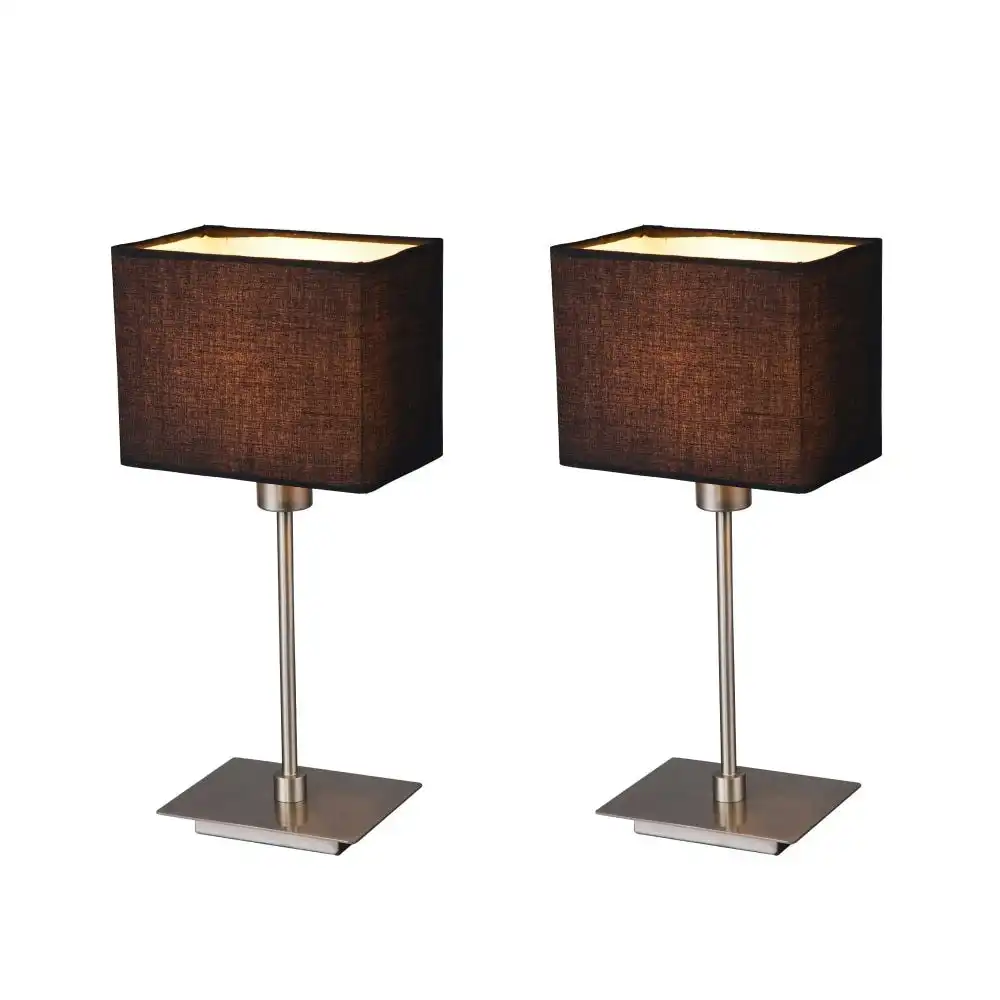 Lex Duo Set of 2 Modern Table Lamp Light Rectangular Fabric Shade - Black