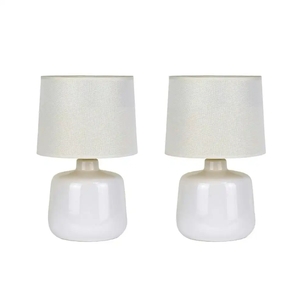 Royal Bright Ceramic Accent Table Lamp Light Retro Linen Shade -  White