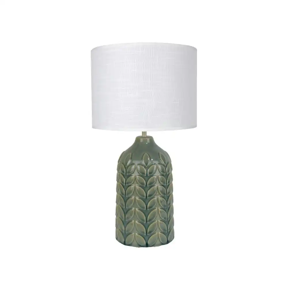 Benya Contemporary Patterned Ceramic Table Lamp Light Linen Drum Shade -  Green