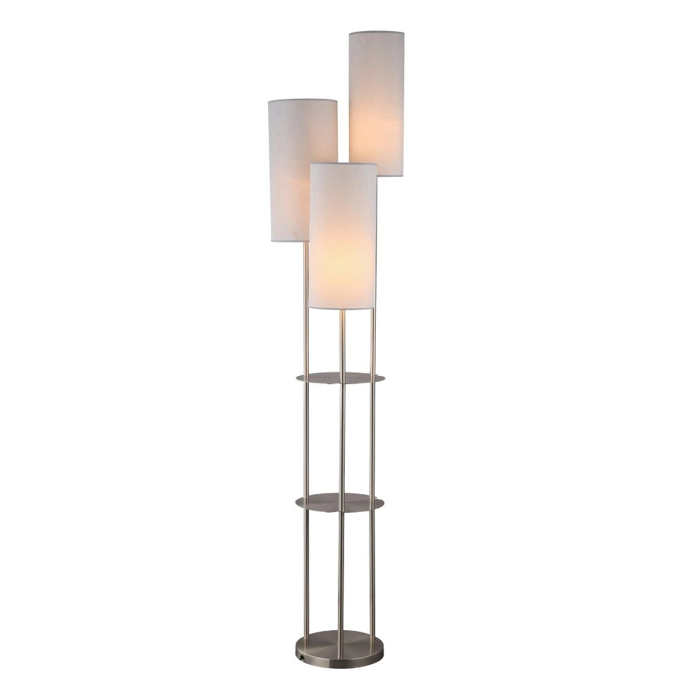 Ellis Trio Cluster Modern Metal 3-Light Floor Lamp Fabric Shade - Satin Nickel